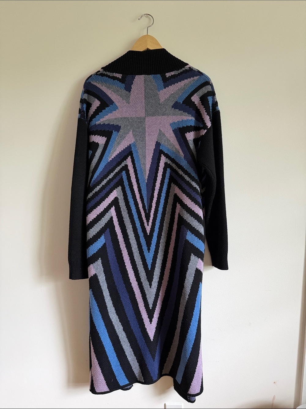 Mara Hoffman RARE Long Knit Cardigan Geometric Blue Purple Black Fall Sweater S - Picture 7 of 10